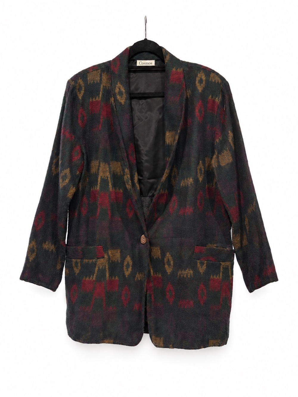 Cosmos Women's Patterned Blazer Jacket in Black, Burgundy & Mustard